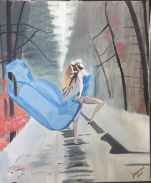 Lady in blue expressing freedom