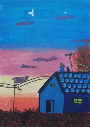 A girl on the rooftop with a companion