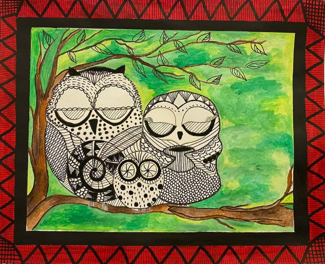 Owl Family - Madhubani style